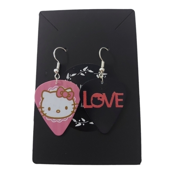Hello Kitty Guitar Pick Earrings - Picture 2 of 3